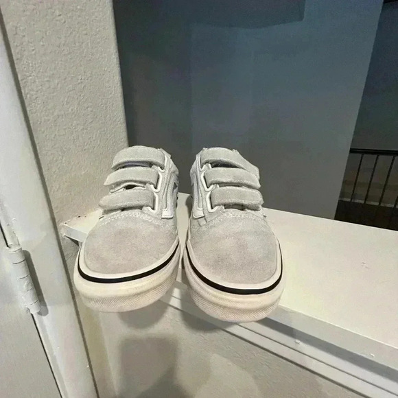 Unisex Vans Off The Wall 721356 Gray White Shoes Hook & Loop Closure Sneakers 4Y - Picture 6 of 9